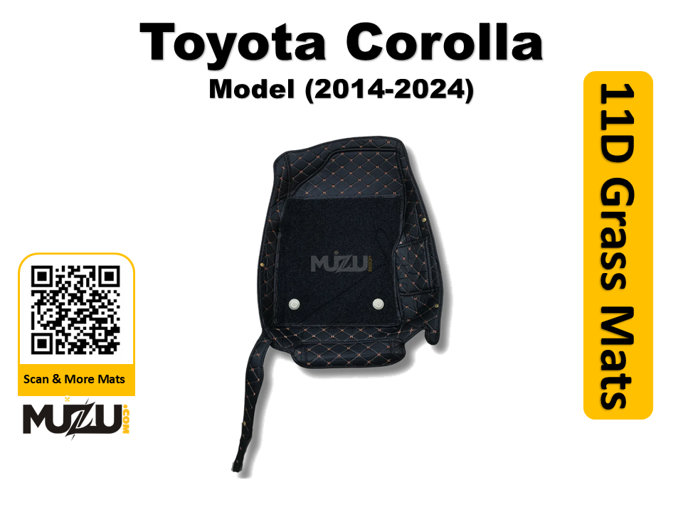 Toyota Corolla 11D Floor Mats – Mix Thread Black with Black Grass (2014–2024)