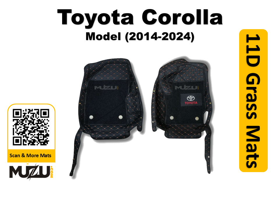 Toyota Corolla 11D Floor Mats – Mix Thread Black with Black Grass (2014–2024)