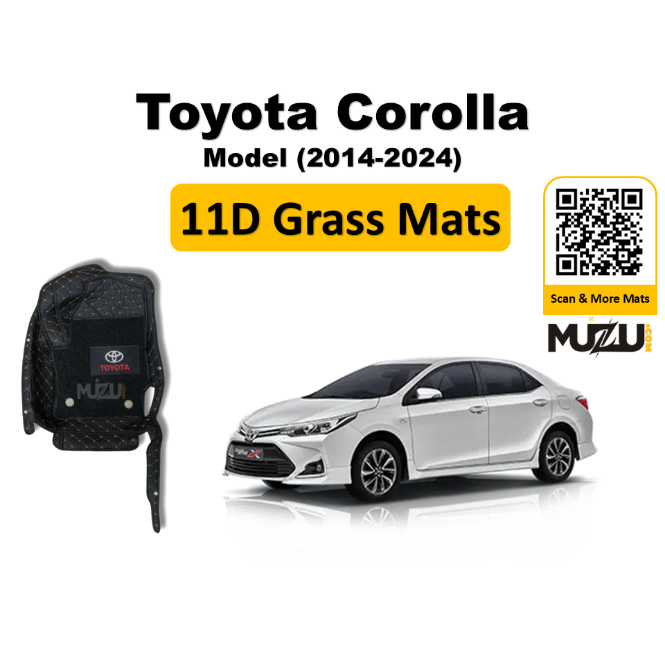 Toyota Corolla 11D Floor Mats – Mix Thread Black with Black Grass (2014–2024)