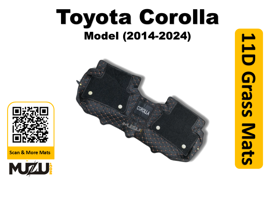 Toyota Corolla 11D Floor Mats – Mix Thread Black with Black Grass (2014–2024)