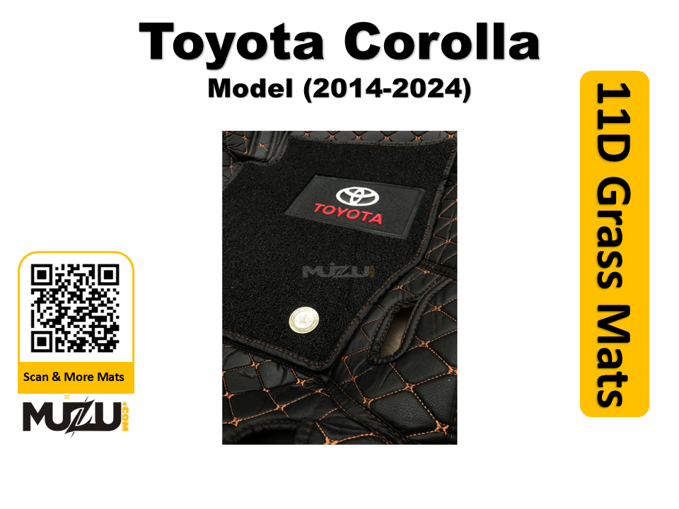Toyota Corolla 11D Floor Mats – Mix Thread Black with Black Grass (2014–2024)