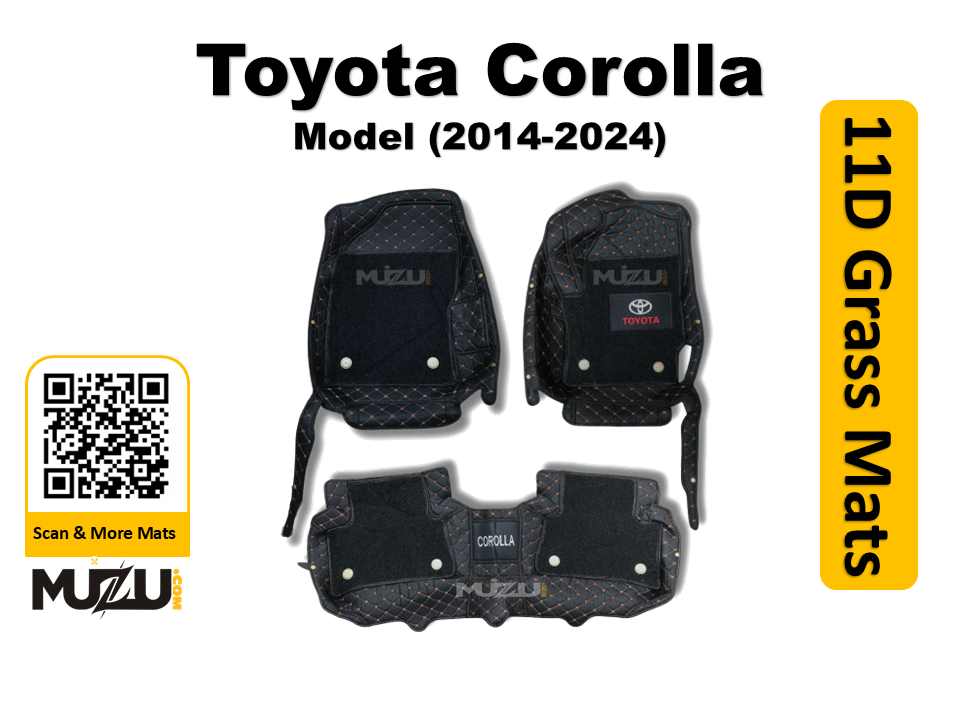 Toyota Corolla 11D Floor Mats – Mix Thread Black with Black Grass (2014–2024)