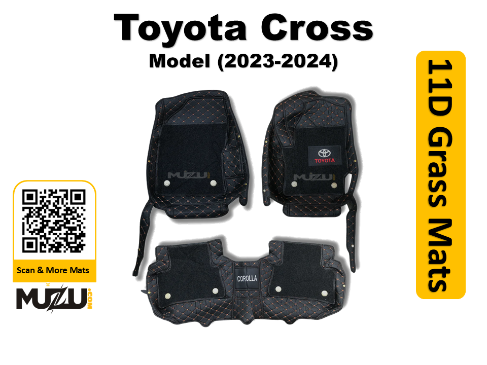 Toyota Corolla Cross 11D Floor Mats (2023–2024) – Mix Thread Black with Black Grass