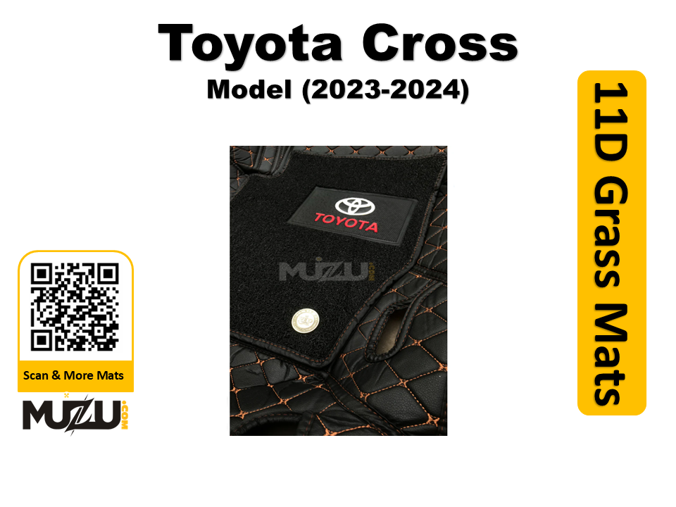 Toyota Corolla Cross 11D Floor Mats (2023–2024) – Mix Thread Black with Black Grass