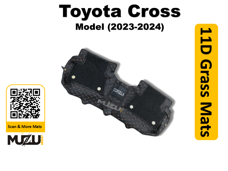 Toyota Corolla Cross 11D Floor Mats (2023–2024) – Mix Thread Black with Black Grass