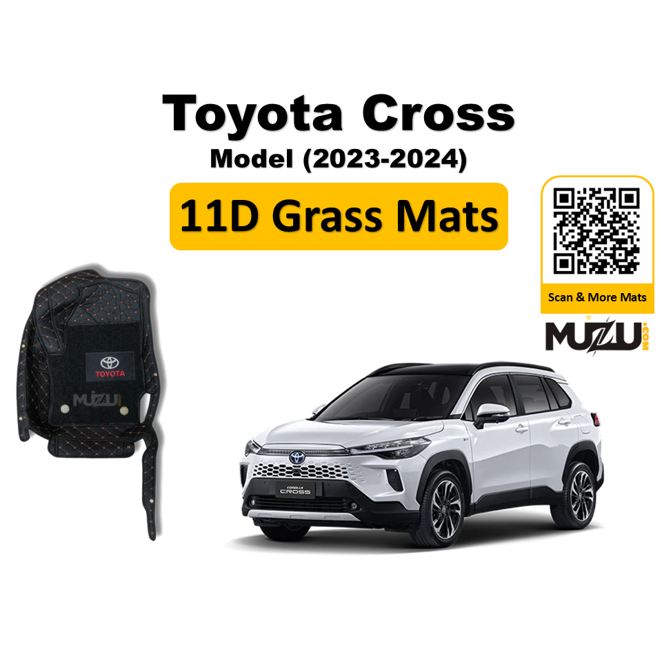 Toyota Corolla Cross 11D Floor Mats (2023–2024) – Mix Thread Black with Black Grass