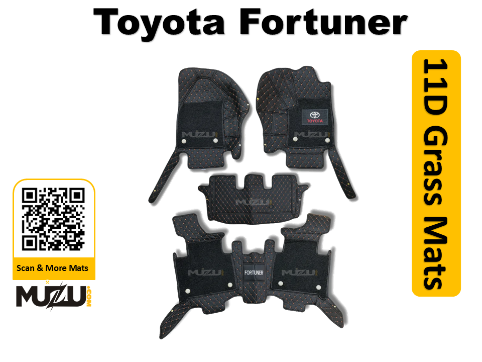 Toyota Fortuner 11D Floor Mats (2017–2024) – Mix Thread Black with Black Grass