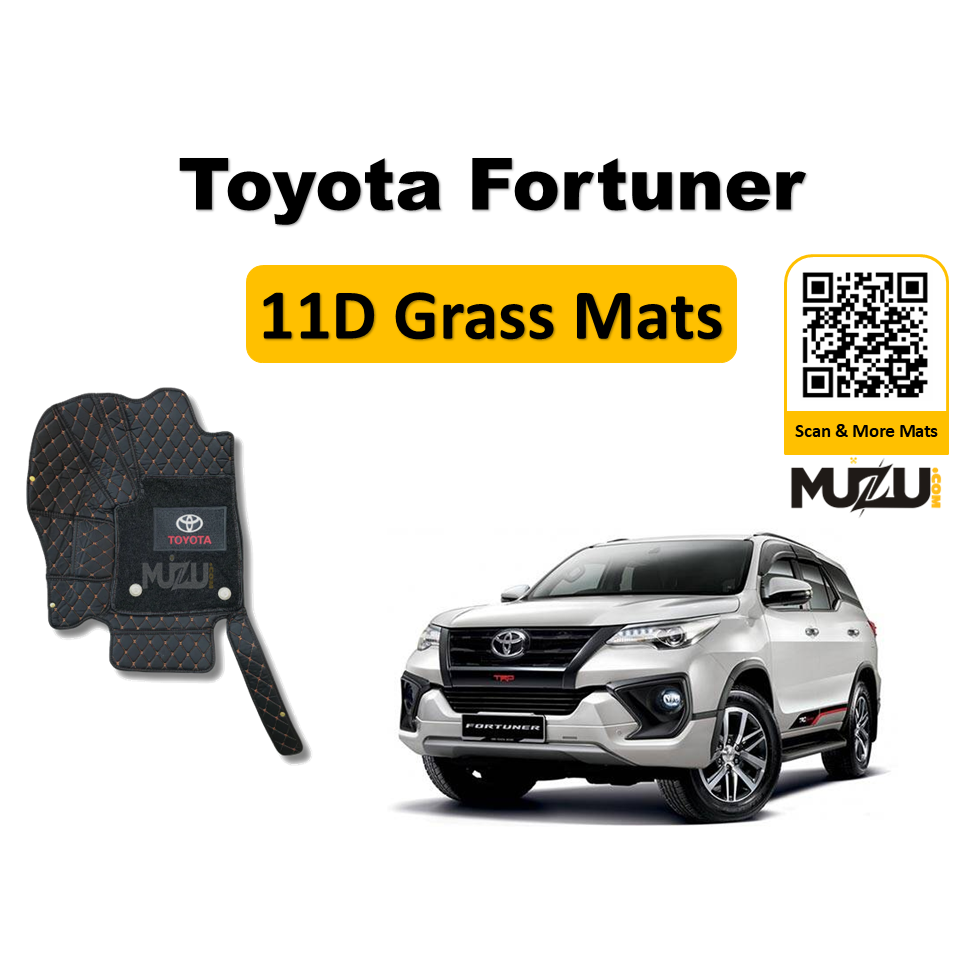 Toyota Fortuner 11D Floor Mats (2017–2024) – Mix Thread Black with Black Grass