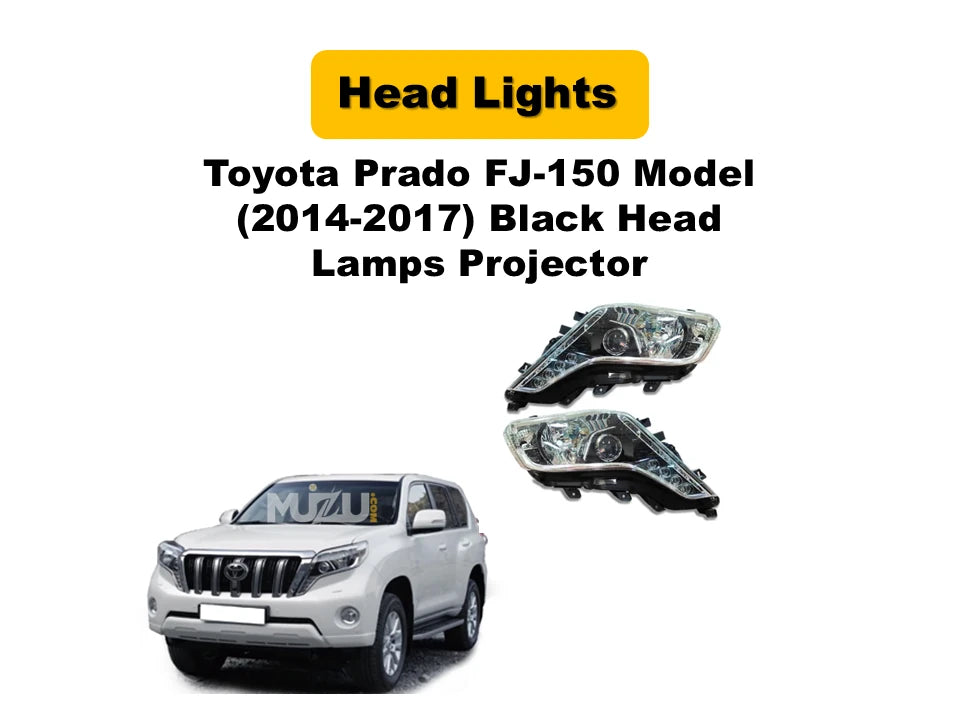 Toyota Prado FJ150 2014–2017 Black Projector Headlights – OEM Style Front Head Lamps (Pair)
