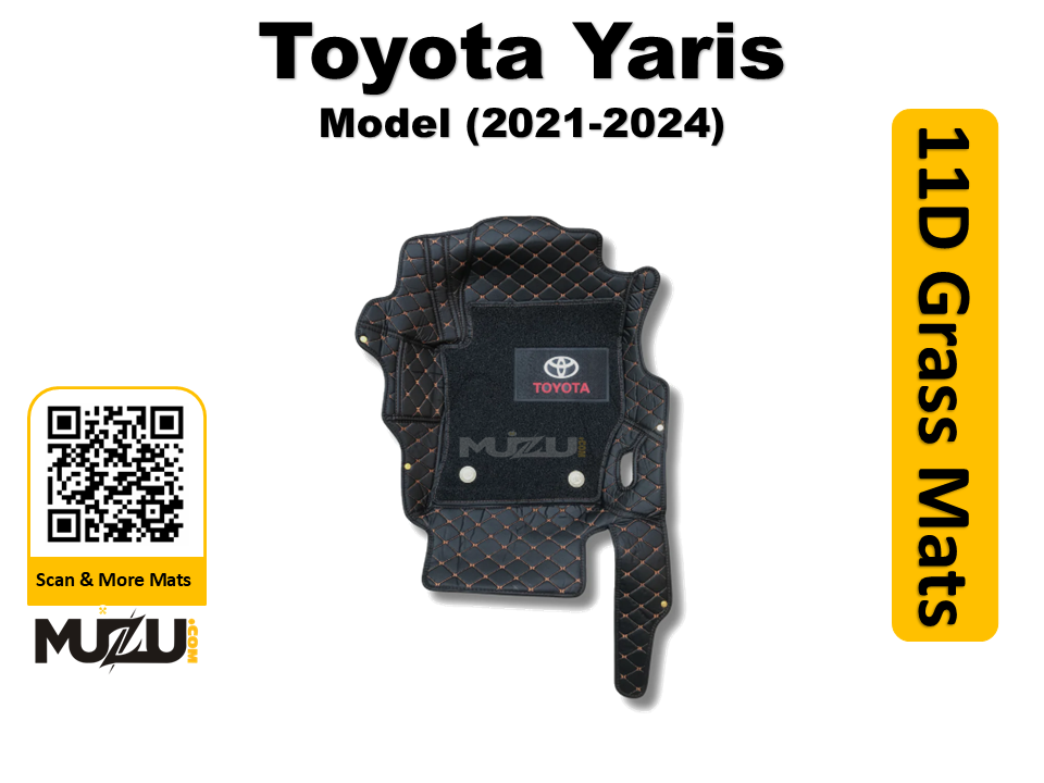 Toyota Yaris 11D Floor Mats – Mix Thread Black with Black Grass (2021–2024)