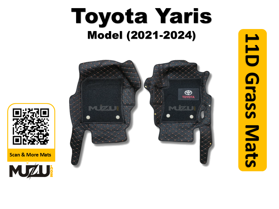 Toyota Yaris 11D Floor Mats – Mix Thread Black with Black Grass (2021–2024)