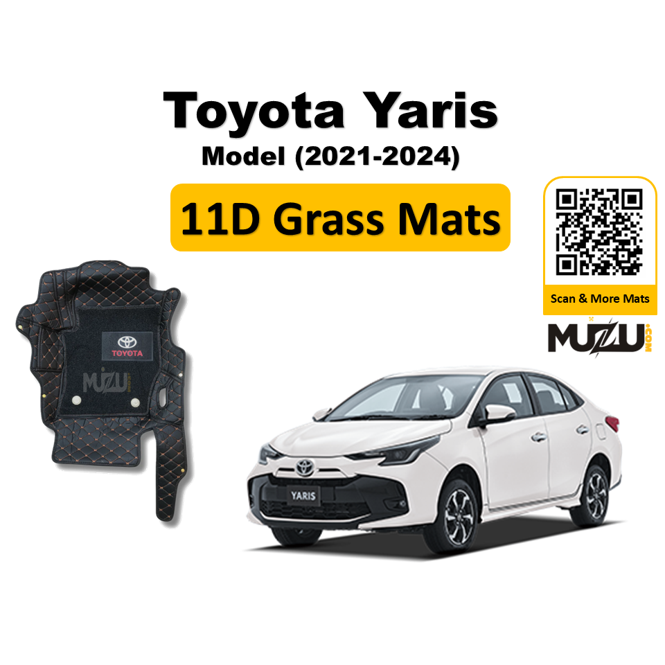 Toyota Yaris 11D Floor Mats – Mix Thread Black with Black Grass (2021–2024)