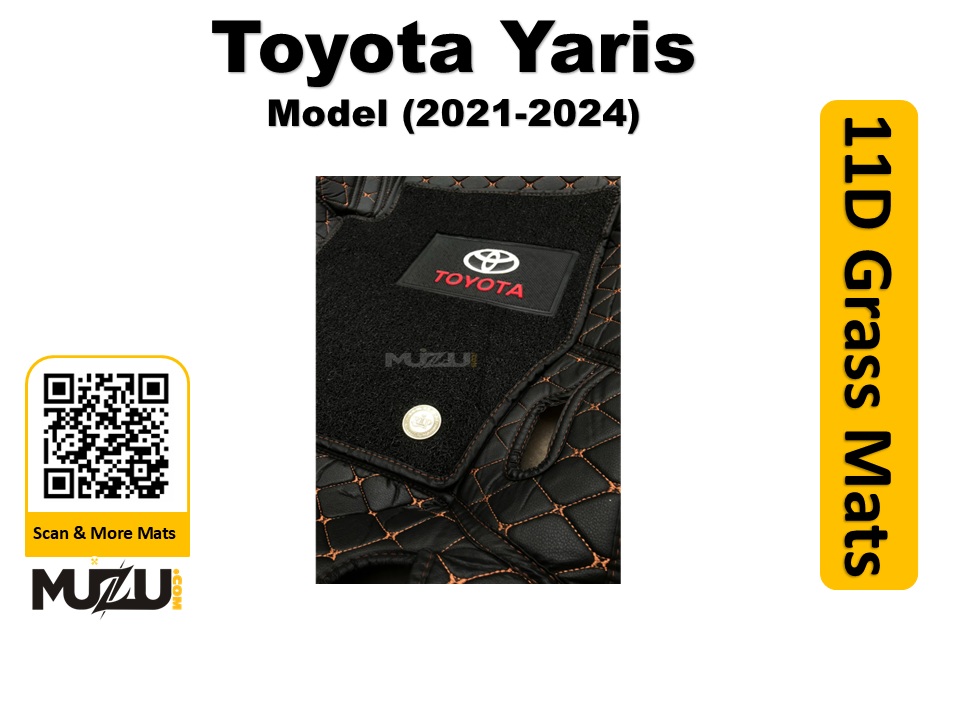 Toyota Yaris 11D Floor Mats – Mix Thread Black with Black Grass (2021–2024)
