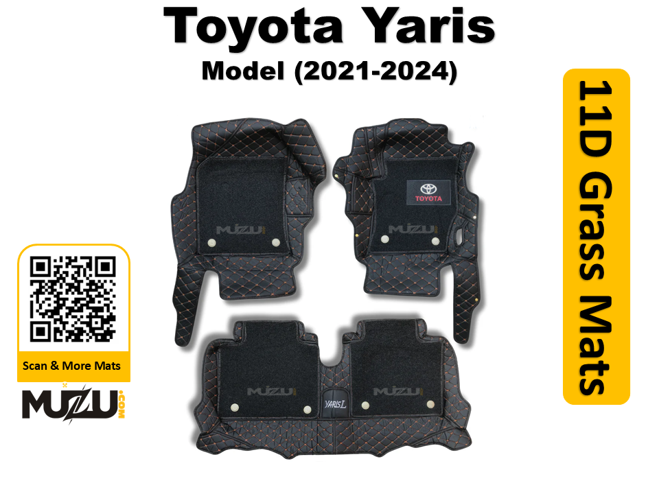 Toyota Yaris 11D Floor Mats – Mix Thread Black with Black Grass (2021–2024)