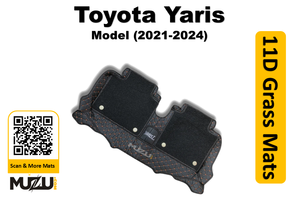 Toyota Yaris 11D Floor Mats – Mix Thread Black with Black Grass (2021–2024)