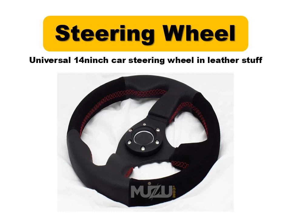 Universal 14 Inch Car Steering Wheel – Premium Leather Finish for Cars