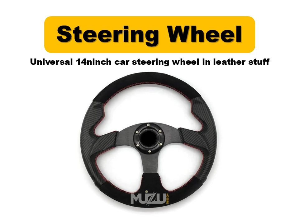 Universal 14 Inch Car Steering Wheel – Premium Leather Finish for Cars