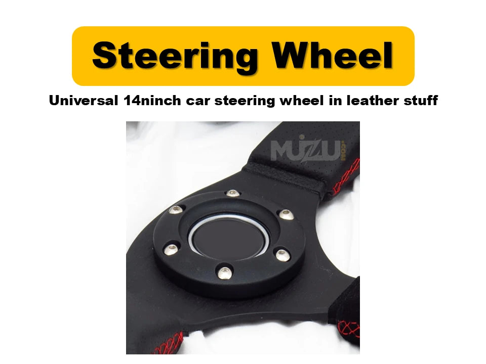 Universal 14 Inch Car Steering Wheel – Premium Leather Finish for Cars