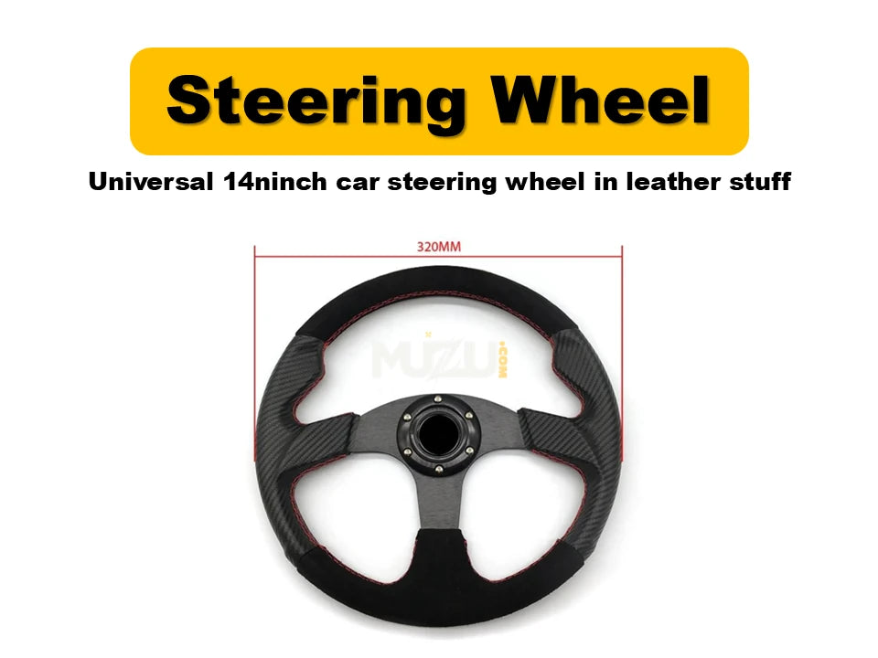 Universal 14 Inch Car Steering Wheel – Premium Leather Finish for Cars