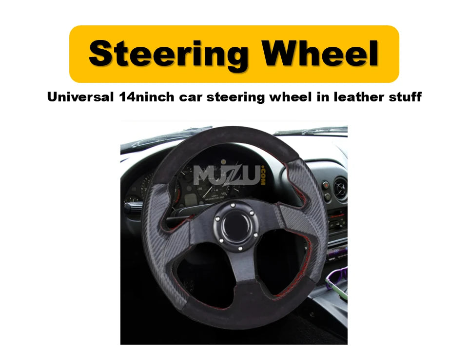 Universal 14 Inch Car Steering Wheel – Premium Leather Finish for Cars