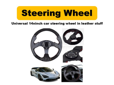 Universal 14 Inch Car Steering Wheel – Premium Leather Finish for Cars
