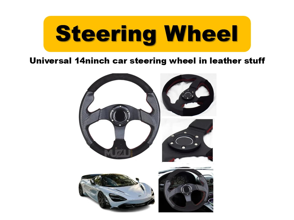 Universal 14 Inch Car Steering Wheel – Premium Leather Finish for Cars