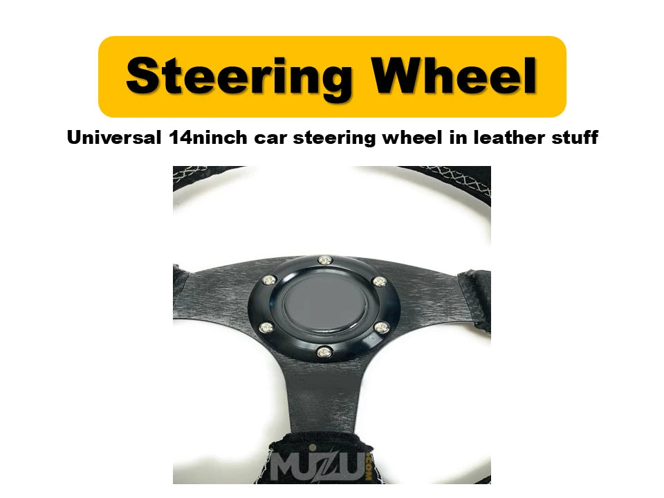 Universal 14 Inch Car Steering Wheel – Premium Leather Finish for Cars