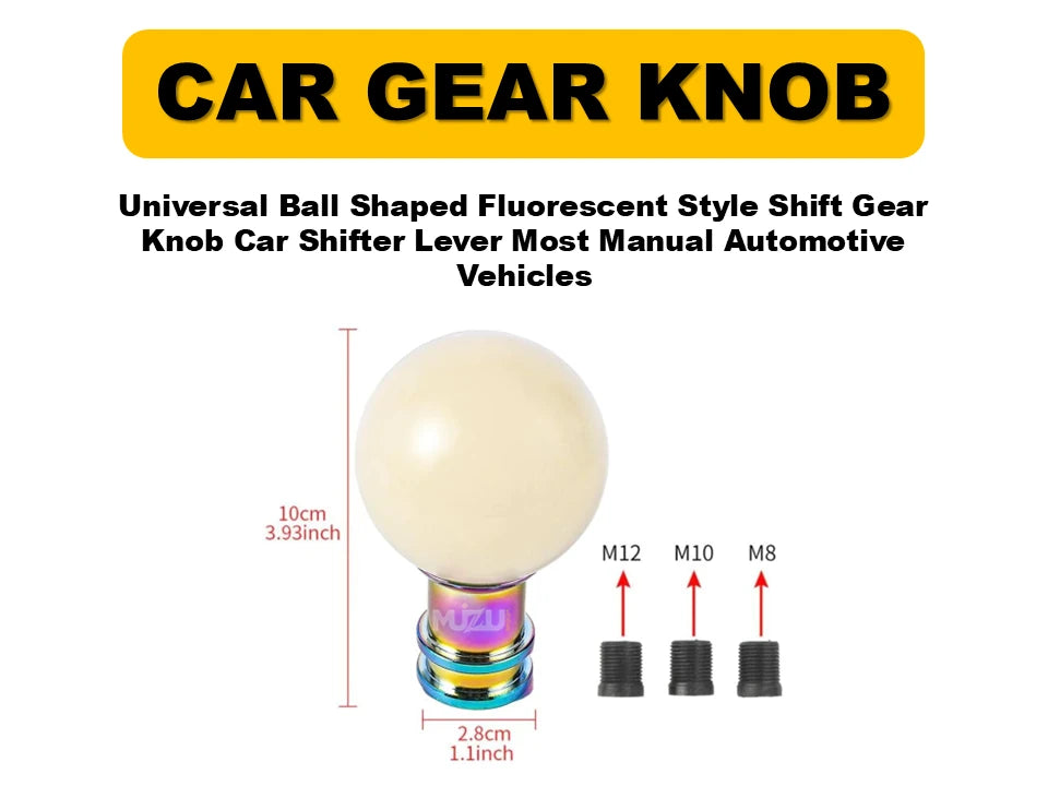 Universal Ball Shaped Fluorescent Style Shift Gear Knob – Car Shifter Lever for Most Manual Vehicles
