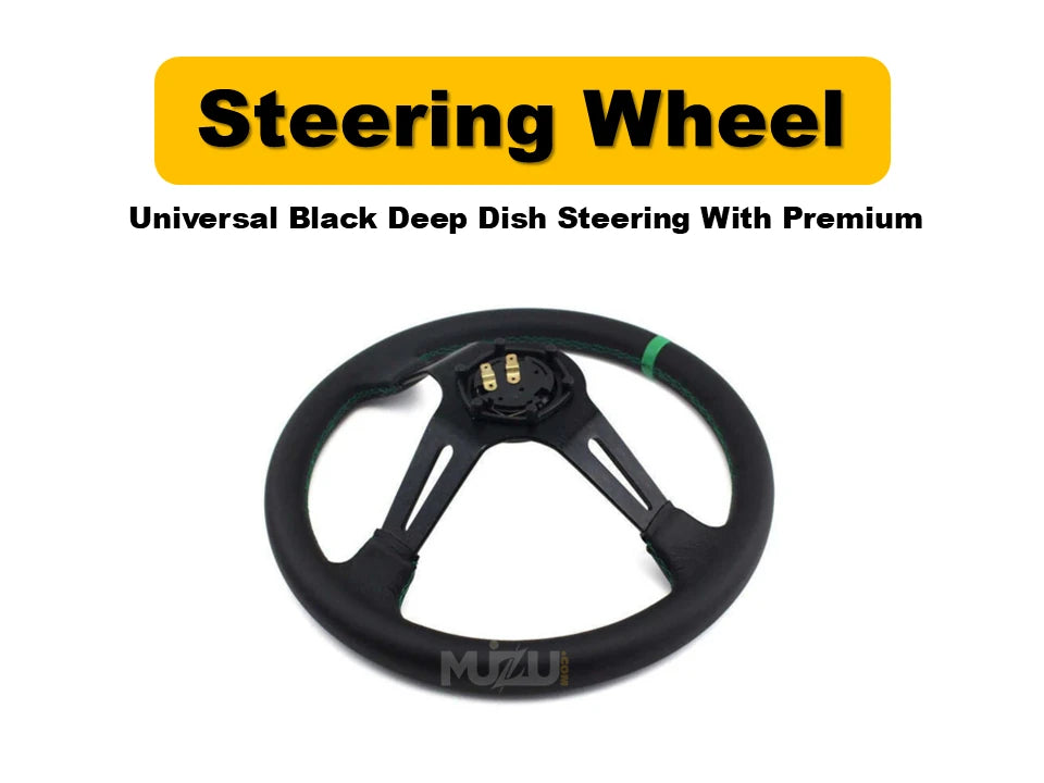 Universal Black Deep Dish Steering Wheel – Premium Alcantara Grip for Sport & Comfort