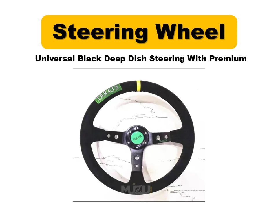 Universal Black Deep Dish Steering Wheel – Premium Alcantara Grip for Sport & Comfort