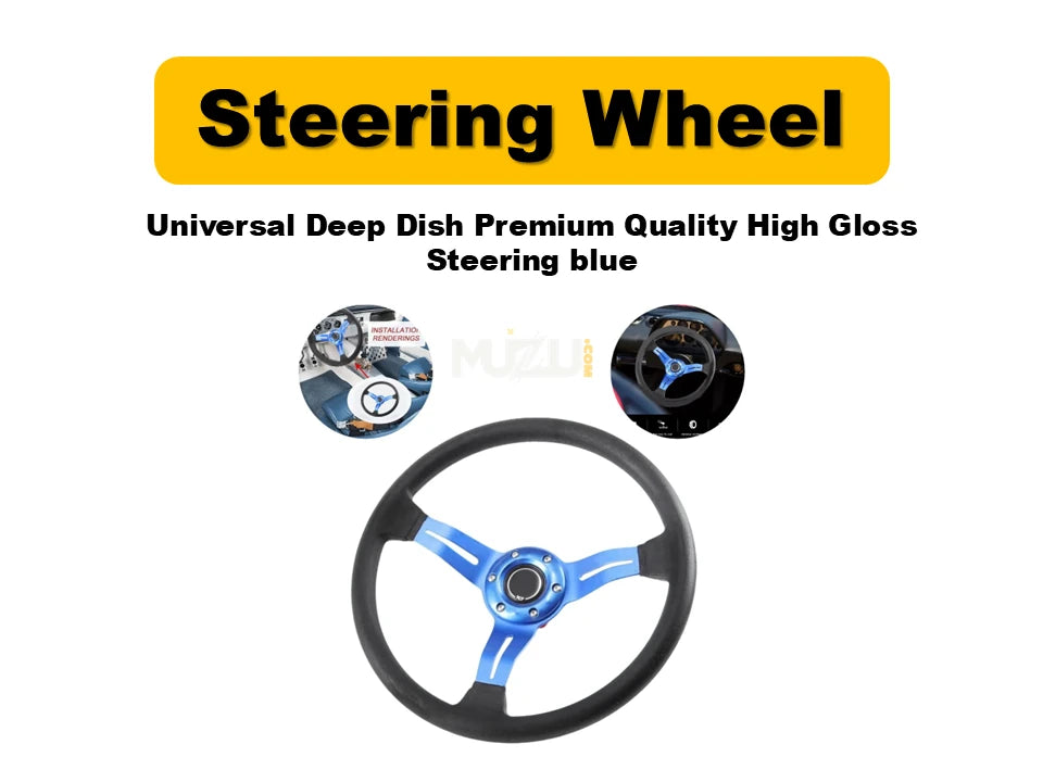 Universal Deep Dish Steering Wheel – Premium High Gloss Blue Finish
