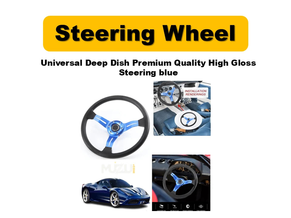 Universal Deep Dish Steering Wheel – Premium High Gloss Blue Finish