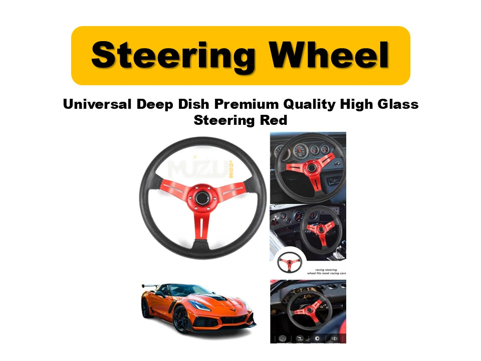 Universal Deep Dish Steering Wheel – Premium High Gloss Red Finish