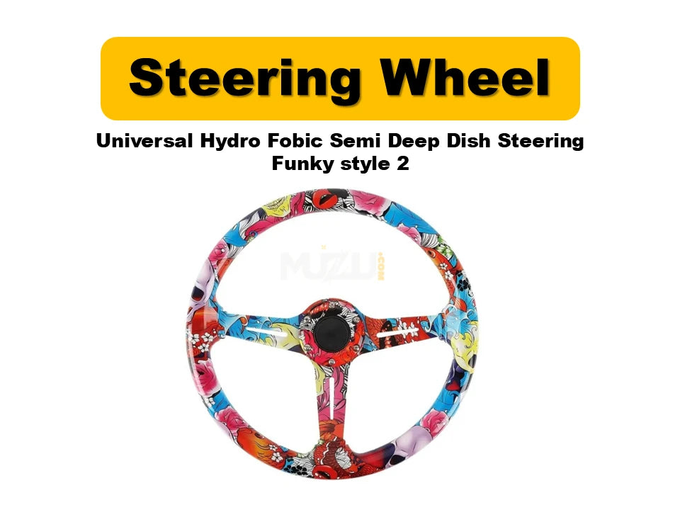 Universal Hydro Fobic Semi Deep Dish Steering Wheel – Funky Style 2, Sporty & Stylish Design