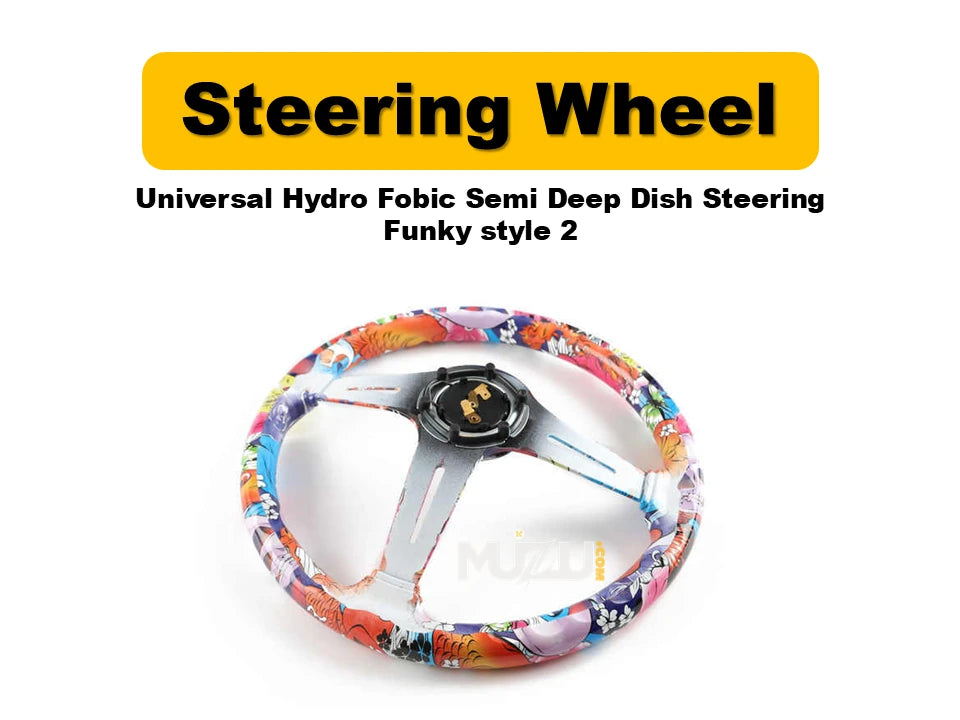 Universal Hydro Fobic Semi Deep Dish Steering Wheel – Funky Style 2, Sporty & Stylish Design