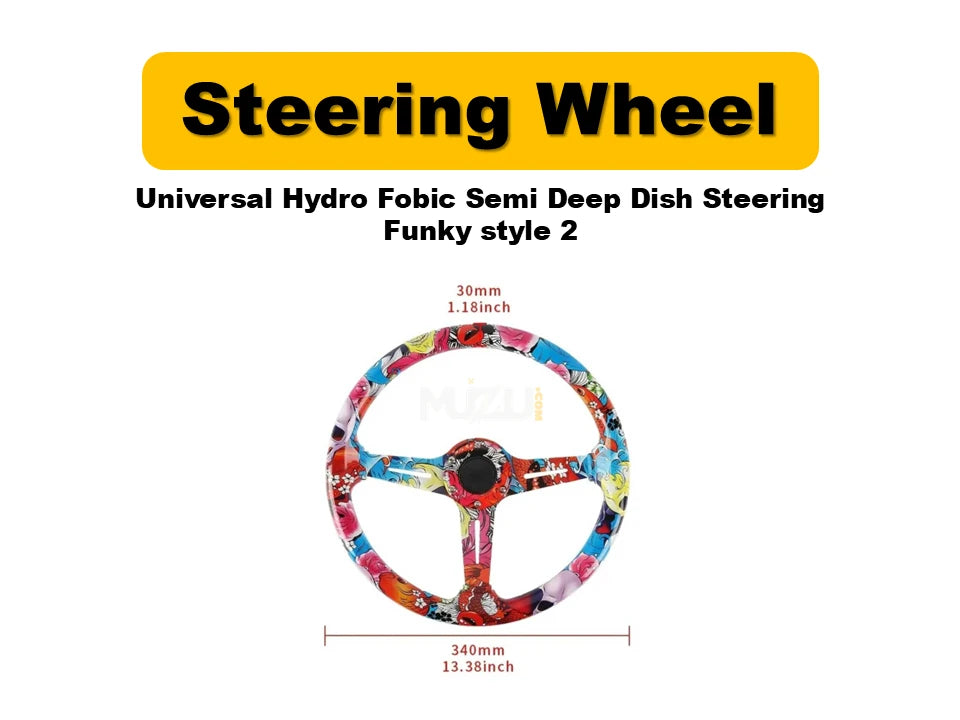 Universal Hydro Fobic Semi Deep Dish Steering Wheel – Funky Style 2, Sporty & Stylish Design