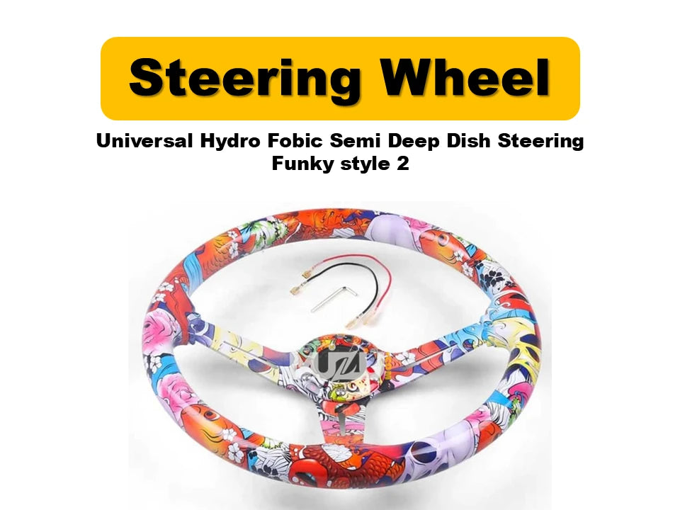 Universal Hydro Fobic Semi Deep Dish Steering Wheel – Funky Style 2, Sporty & Stylish Design