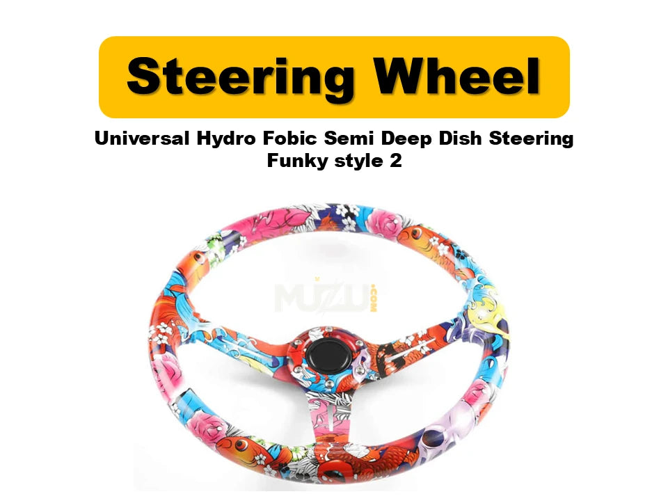 Universal Hydro Fobic Semi Deep Dish Steering Wheel – Funky Style 2, Sporty & Stylish Design