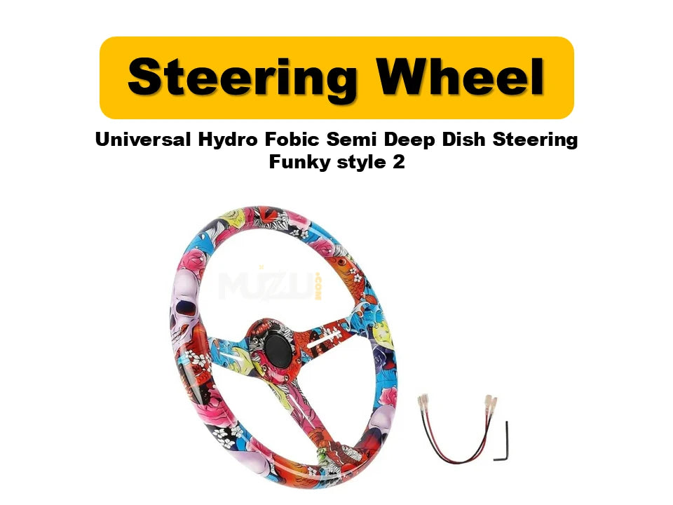Universal Hydro Fobic Semi Deep Dish Steering Wheel – Funky Style 2, Sporty & Stylish Design