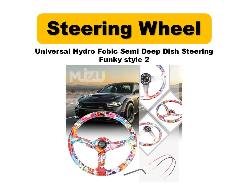 Universal Hydro Fobic Semi Deep Dish Steering Wheel – Funky Style 2, Sporty & Stylish Design