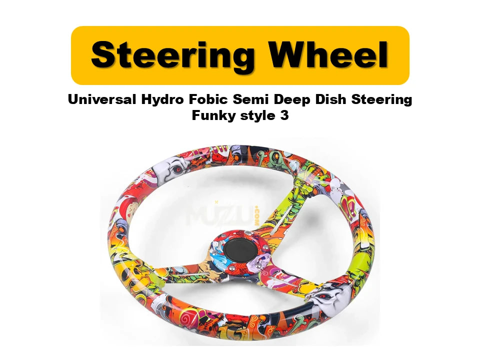Universal Hydro Fobic Semi Deep Dish Steering Wheel – Funky Style 3, Sport & Comfort | COD Available | Fast Delivery