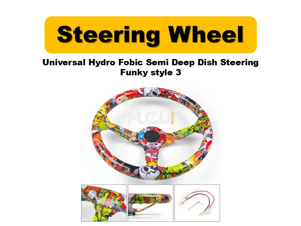 Universal Hydro Fobic Semi Deep Dish Steering Wheel – Funky Style 3, Sport & Comfort