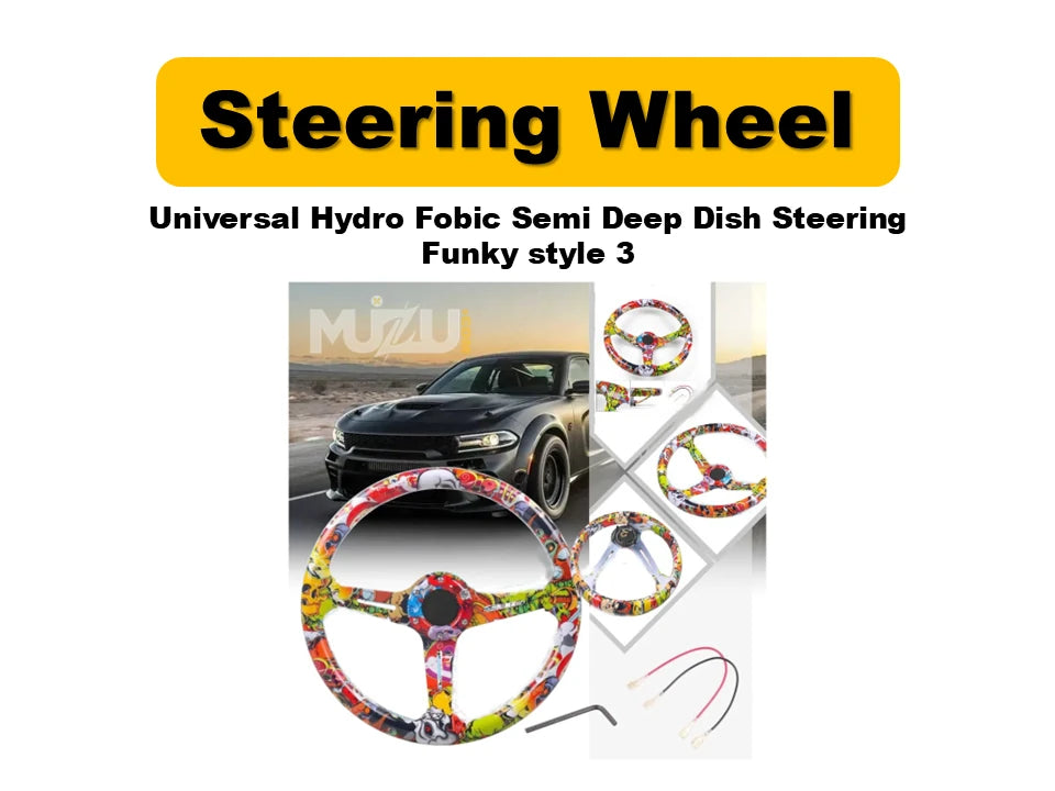 Universal Hydro Fobic Semi Deep Dish Steering Wheel – Funky Style 3, Sport & Comfort