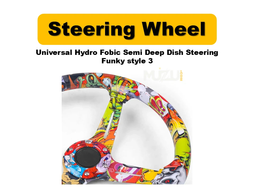 Universal Hydro Fobic Semi Deep Dish Steering Wheel – Funky Style 3, Sport & Comfort | COD Available | Fast Delivery