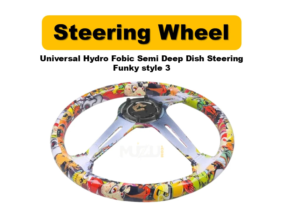 Universal Hydro Fobic Semi Deep Dish Steering Wheel – Funky Style 3, Sport & Comfort | COD Available | Fast Delivery