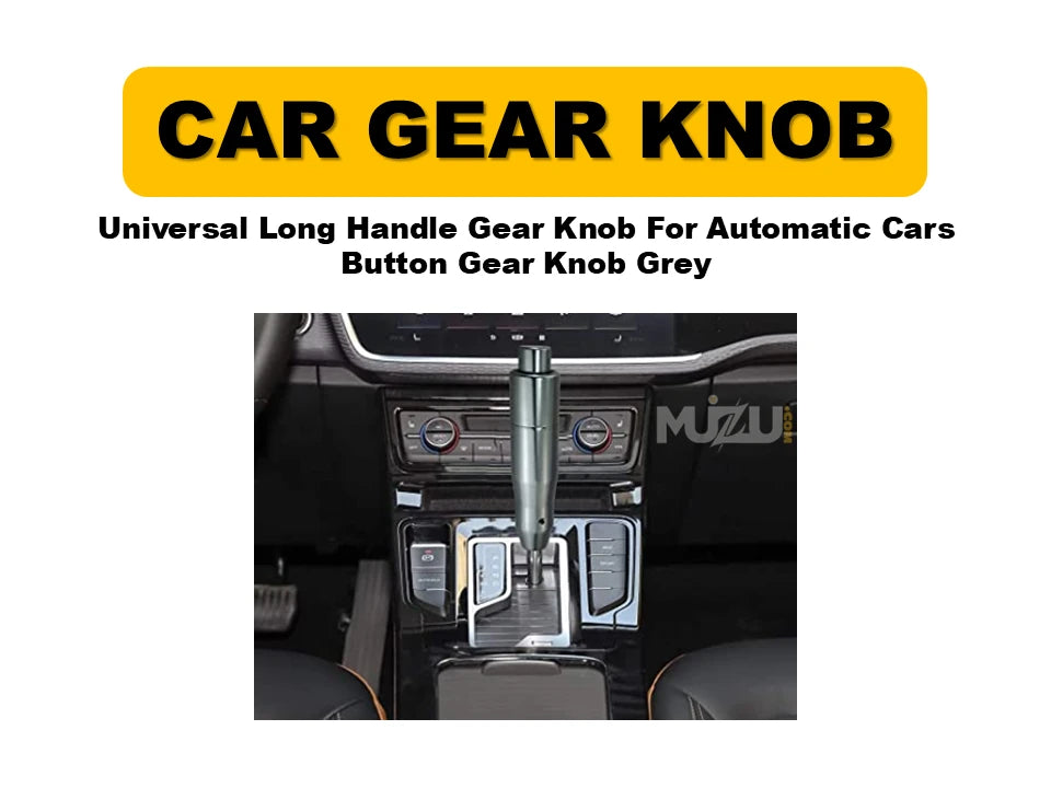 Universal Long Handle Gear Knob – Automatic Car Gear Shift Knob with Button (Grey)