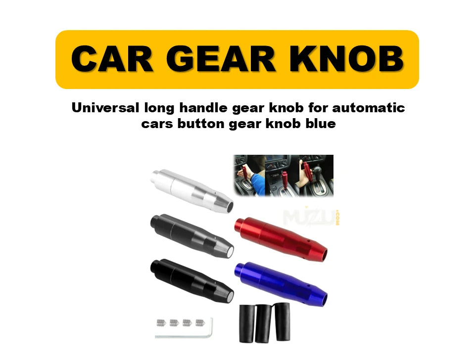 Universal Long Handle Gear Knob – Automatic Car Gear Shift Knob with Button (Blue)