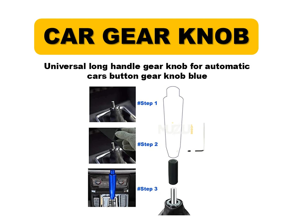 Universal Long Handle Gear Knob – Automatic Car Gear Shift Knob with Button (Blue)