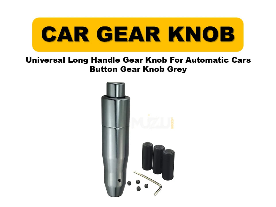 Universal Long Handle Gear Knob – Automatic Car Gear Shift Knob with Button (Grey)