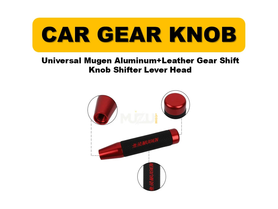 Universal Mugen Aluminium + Leather Gear Shift Knob – Shifter Lever Hea